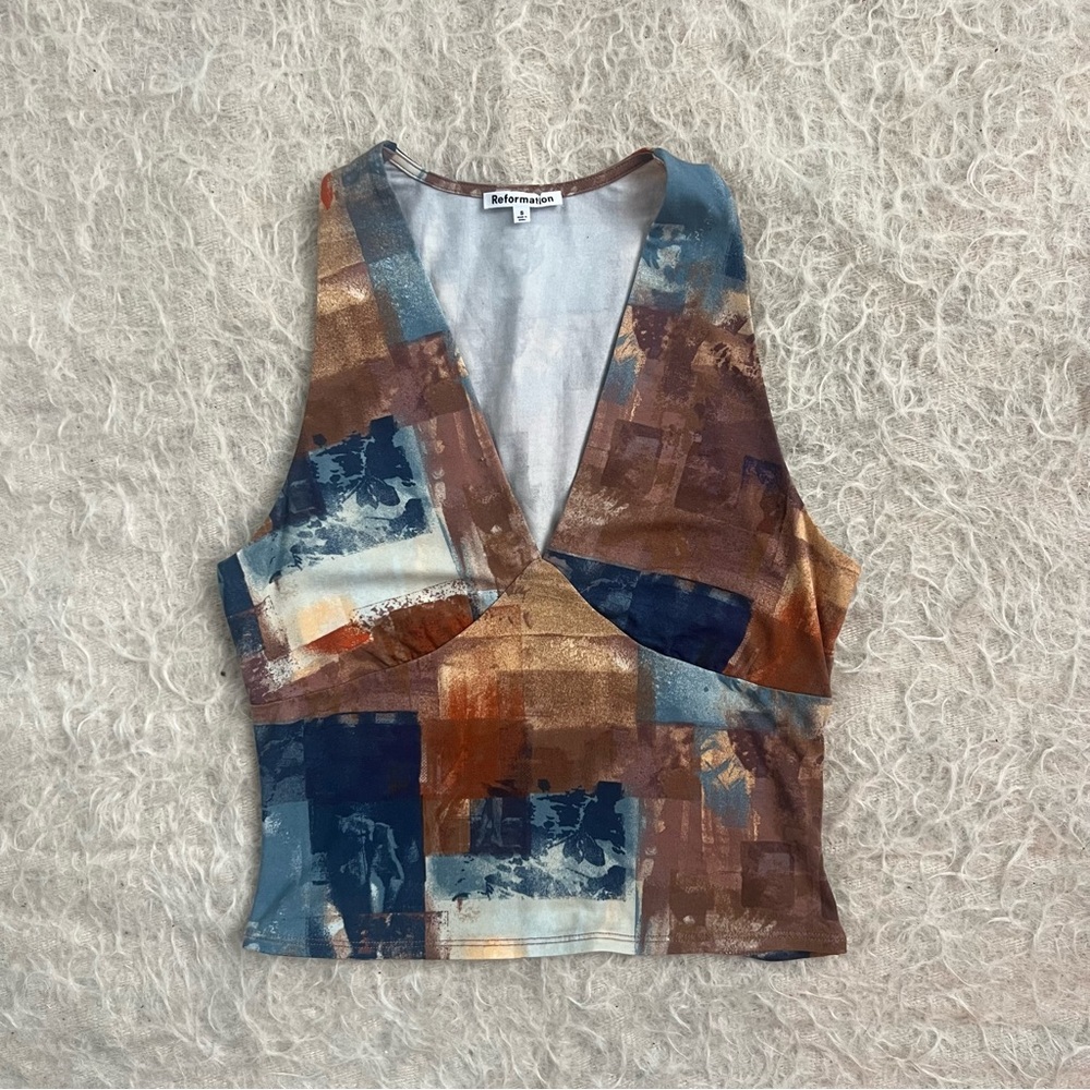 Reformation Multicolor Abstract Print Top